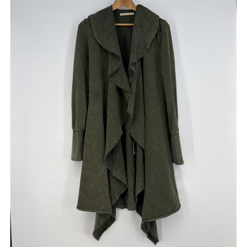 Testimony Los Angeles Coatigan Womens M Green French Terry Drape Open Front Long